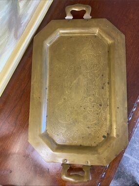 Brass Decorative Serving Tray - Gold Tone